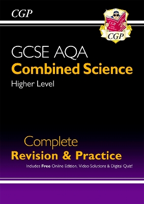 Book cover for GCSE Combined Science AQA Higher Complete Revision & Practice w/ Online Ed, Videos & Quizzes