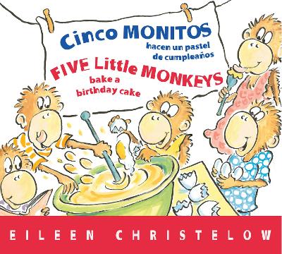 Book cover for Five Little Monkeys Bake a Birthday Cake (Spanish/English)