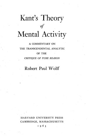 Book cover for Kant's Theory of Mental Activity, a Commentary on