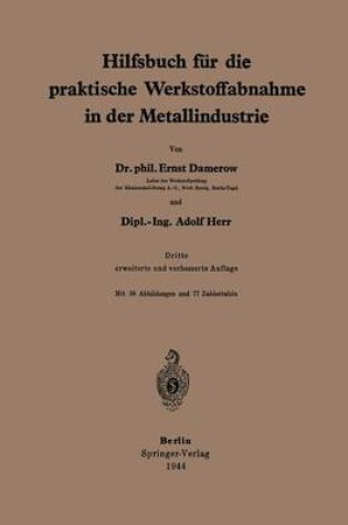 Cover of Hilfsbuch Fur Die Praktische Werkstoffabnahme in Der Metallindustrie