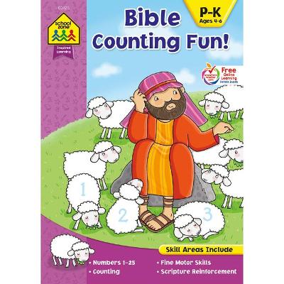 Book cover for School Zone Bible Counting Fun! Workbook