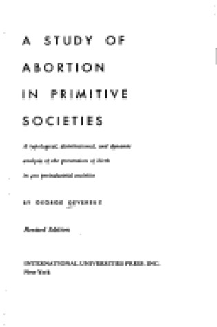 Cover of A Study of Abortion in Primitive Societies