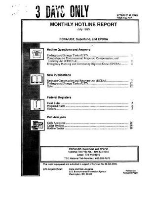 Book cover for Monthly Hotline Report RCRA-UST Superfund and EPCRA July 1995