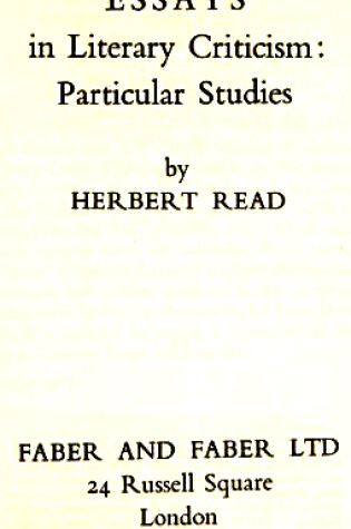 Cover of Essays in Literary Criticism