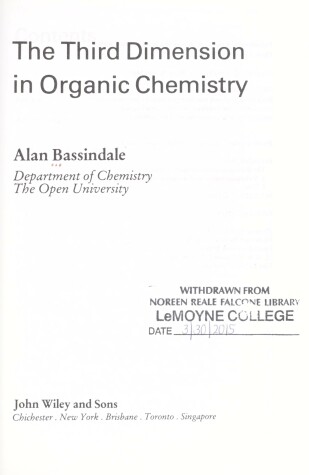 Book cover for The Third Dimension in Organic Chemistry