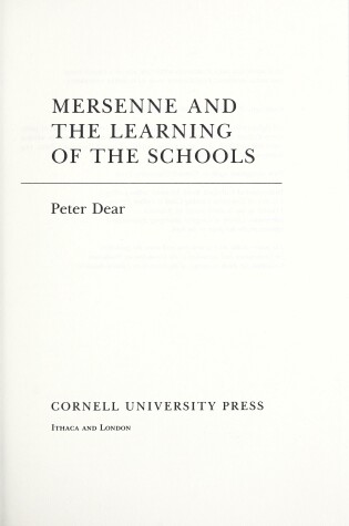 Cover of Mersenne and the Learning of the Schools