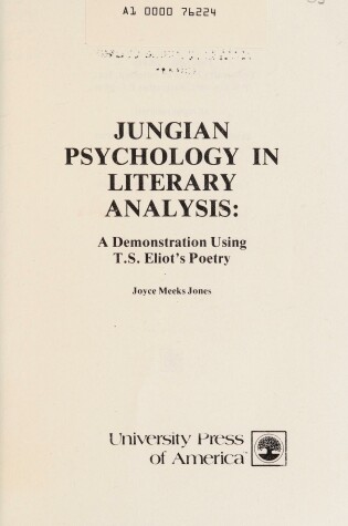 Cover of Jungian Psych in Lit Analy CB