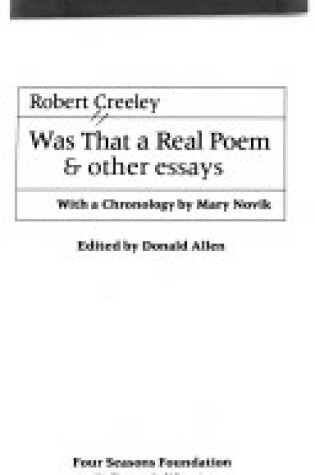 Cover of Was That a Real Poem & Other Essays