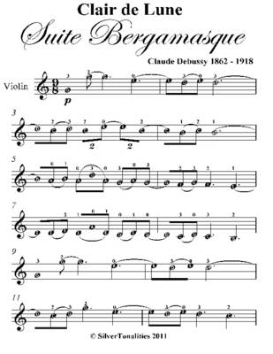 Book cover for Clair de Lune Suite Bergamasque Easy Violin Sheet Music