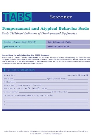 Cover of Temperament and Atypical Behavior Scale (TABS) Screener