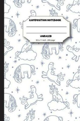 Cover of Composition notebook unruled 8.5 x 11 inch 200 page, blue doodles unicorn pattern