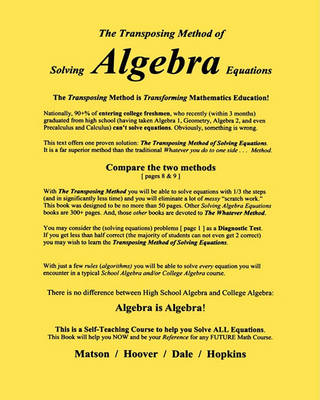 Book cover for The Transposing Method of Solving ALGEBRA Equations