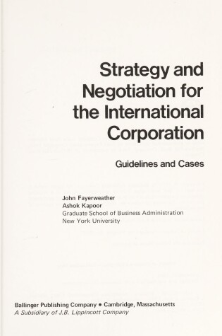 Cover of Strategy and Negotiation for the International Corporation