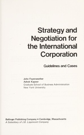 Book cover for Strategy and Negotiation for the International Corporation