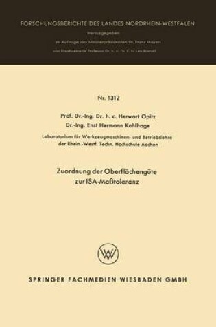 Cover of Zuordnung Der Oberflachengute Zur Isa-Masstoleranz
