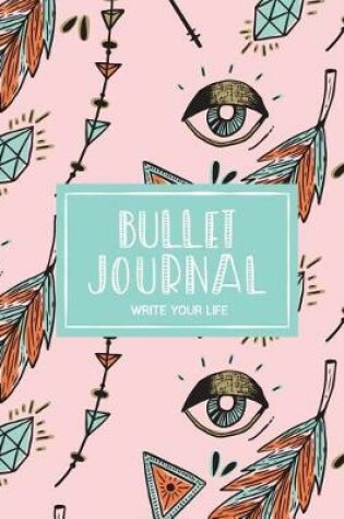 Cover of 90 Days Blank Bullet Journal, Dated Notebook 8x10 150 P, Cute Ethnic Boho Pastel Mint Pink Pattern