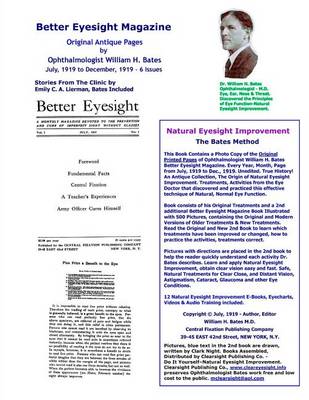 Book cover for Better Eyesight Magazine - Original Antique Pages by Ophthalmologist William H. Bates - July, 1919 to December, 1919 - 6 Issues