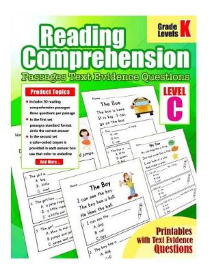 Book cover for Reading Comprehension Passages Kindergarten Grade