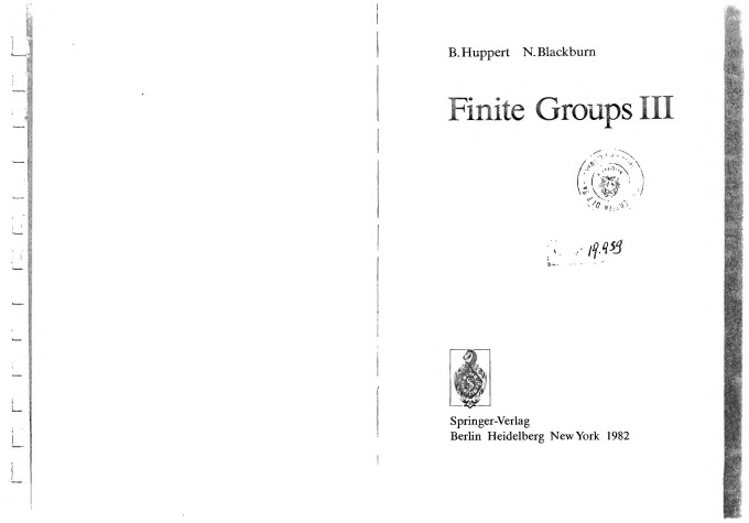 Cover of Finite Groups III