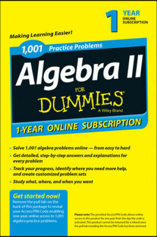 Cover of 1,001 Algebra II Practice Problems for Dummies Access Code Card (1-Year Subscription)