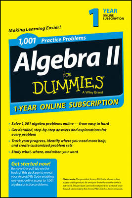 Book cover for 1,001 Algebra II Practice Problems for Dummies Access Code Card (1-Year Subscription)