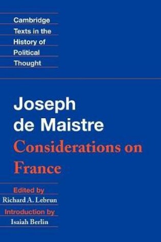 Cover of Maistre: Considerations on France