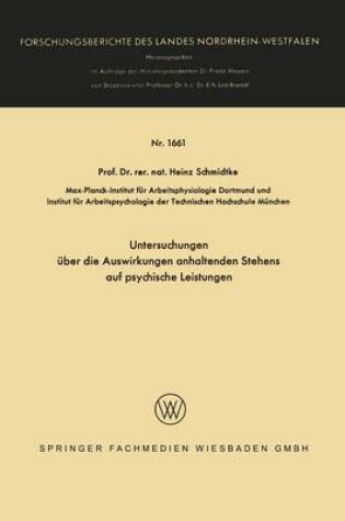 Cover of Untersuchungen über die Auswirkungen anhaltenden Stehens auf psychische Leistungen