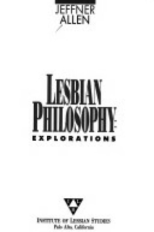 Cover of Lesbian Philosophy