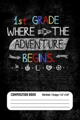 Cover of 1st Grade Where The Adventure Begins Composition Book (Wide Ruled/ 110 pages/ 7.44x9.69)