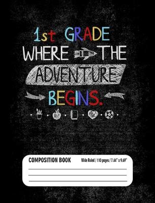 Book cover for 1st Grade Where The Adventure Begins Composition Book (Wide Ruled/ 110 pages/ 7.44x9.69)