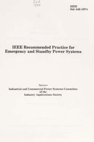 Cover of Recommended Practice for Emergency and Standby Power Systems