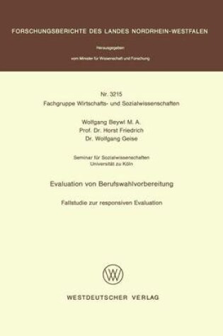 Cover of Evaluation Von Berufswahlvorbereitung