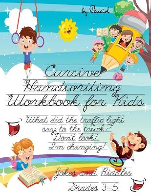 Book cover for Cursive handwriting workbook for kids jokes and riddles