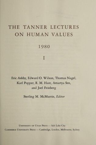 Cover of The Tanner Lectures on Human Values, 1980