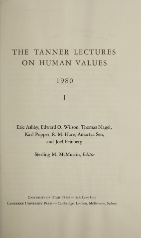 Cover of The Tanner Lectures on Human Values, 1980