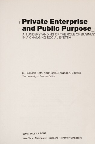 Cover of Private Enterprise and Public Purpose