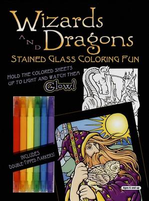 Book cover for Wizards and Dragons Stained Glass Coloring Fun