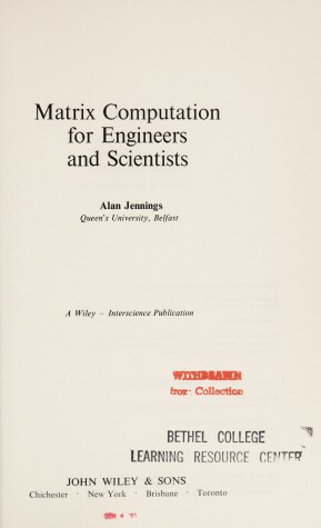 Book cover for Matrix Computation for Engineers and Scientists