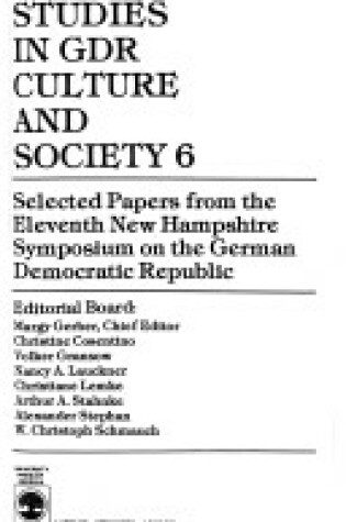 Cover of Studies in GDR Culture and Society 6