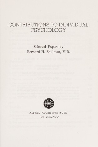 Cover of Contributions to Individual Psychology