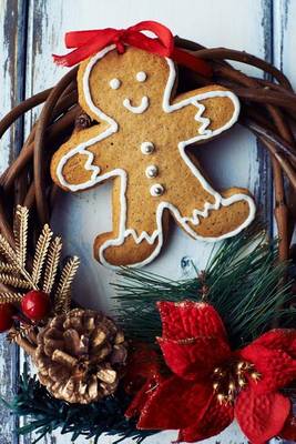 Book cover for Christmas Gingerbread Man, Poinsettia, and Pinecones Grapevine Wreath Journal