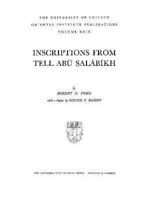 Cover of Inscriptions from Tell Abu Salabikh