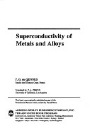 Cover of Superconductivity of Metals and Alloys