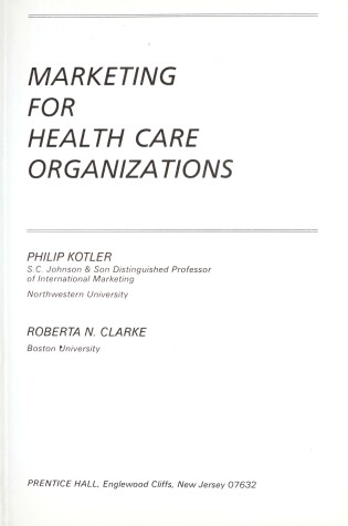 Cover of Marketing for Health Care Organizations