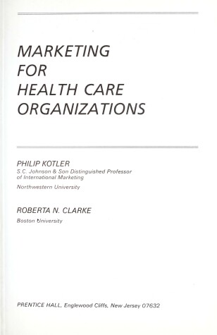 Book cover for Marketing for Health Care Organizations