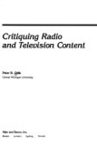 Cover of Critiquing Radio and Television Content