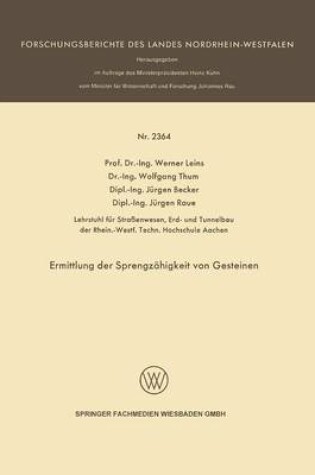 Cover of Ermittlung Der Sprengzahigkeit Von Gesteinen