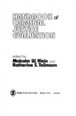 Cover of Handbook of Criminal Justice Evaluation