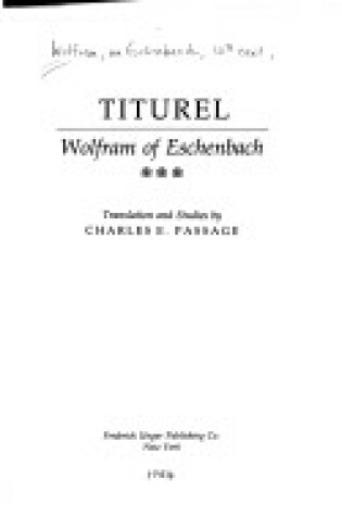 Cover of Titurel Wolfram of Eschenbach