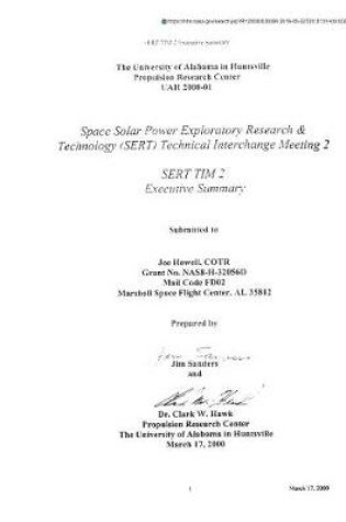 Cover of Space Solar Power Exploratory Research and Technology (Sert) Technical Interchange Meeting 2 (Sert Tim 2)